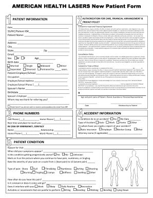 American Health Lasers New Patient Form