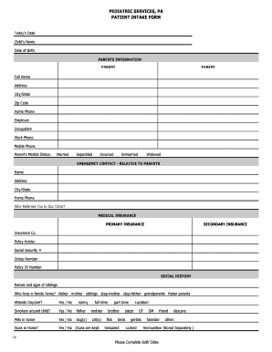 Pediatric Services Patient Intake Form