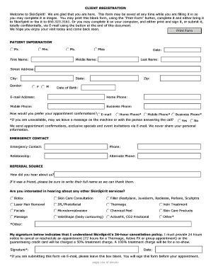 SkinSpirit Patient Registration Form