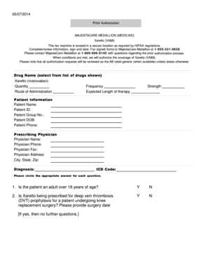 Prior Authorization Form for Xarelto