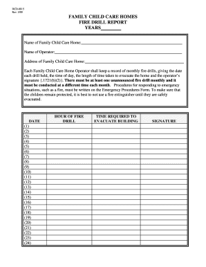 Family Child Care Home Fire Drill Report