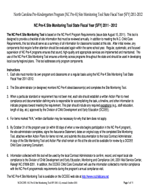 NC Pre-K Site Monitoring Tool