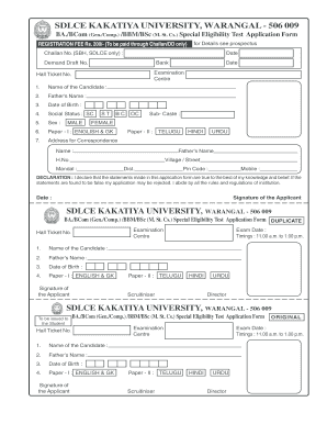 Kakatiya University Special Eligibility Test Application Form