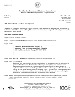 North Carolina Child Care License Application