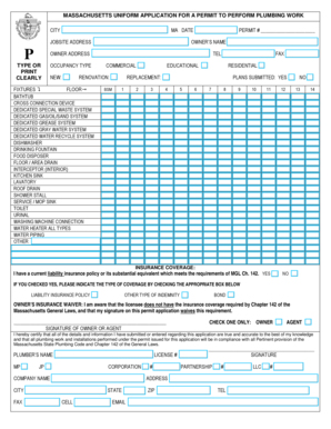Massachusetts Plumbing Work Permit Application