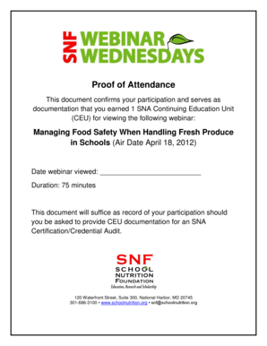 Proof of Attendance for SNA CEU