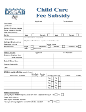 Manitoulin-Sudbury DSSAB Child Care Application