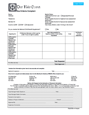 Ontario Child Care Subsidy Application Form