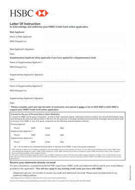 HSBC Credit Card Letter of Instruction