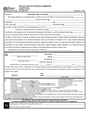 Texas Irrevocable Letter of Credit Form 2-26.7