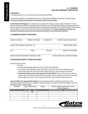 2014-2015 Dependent Verification Form