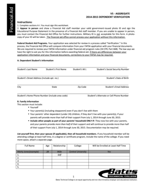 2014-2015 Dependent Verification Form