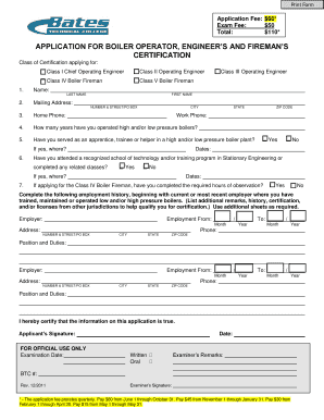 Boiler Operator Certification Application
