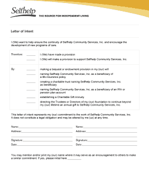 Intent letter for transfer - Letter Of Intent Form - Selfhelp - selfhelp