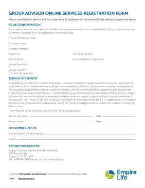 Empire Life Advisor Online Services Registration Form