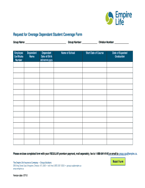 Request for Overage Dependant Student Coverage Form