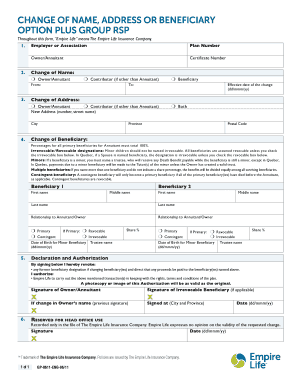 Change of Name, Address or Beneficiary Form