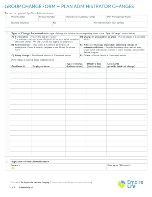 Group Change Form – Plan Administrator Changes