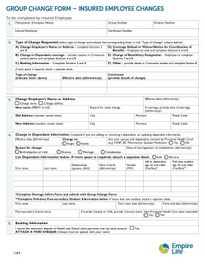 Group Change Form – Insured Employee Changes