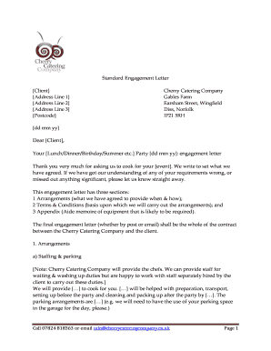 Dear valued customers letter - Standard Engagement Letter - Cherry Catering Company - cherrycateringcompany co