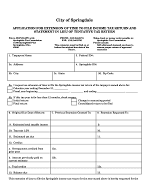 Springdale Income Tax Return Extension Application