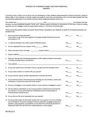 Affidavit for Separate Family Units Homestead Exemption