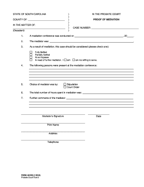 South Carolina Proof of Mediation Form