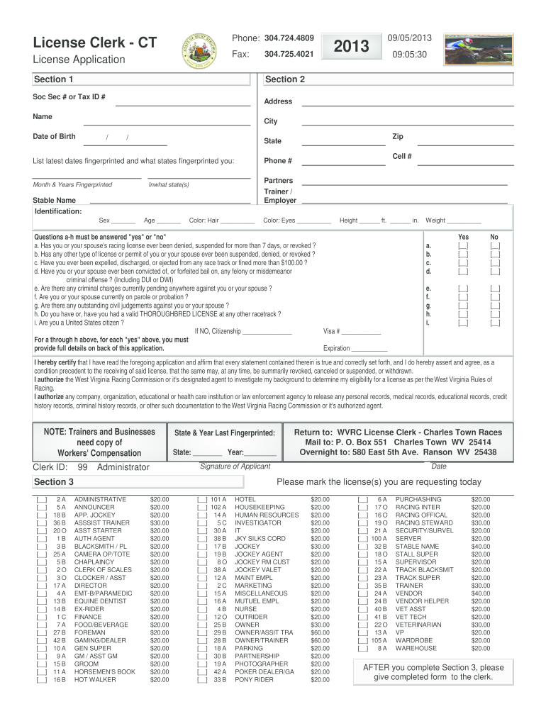 License Clerk - CT 304.724.4809 2013 License Application Fax ... Preview on Page 1.