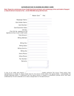 Authorization to Charge on Credit Card