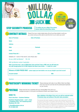 Boost Juice Major Prize Claim Form