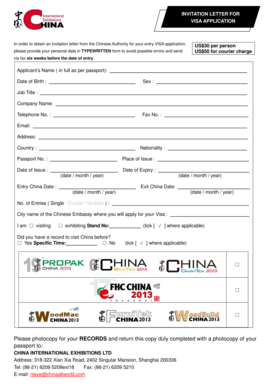 Invitation Letter for China Visa Application