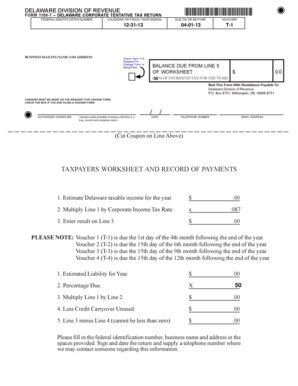 Delaware Corporate Tentative Tax Return Form 1100-T