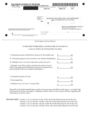 Delaware S Corporation Personal Income Tax Form 1100-P