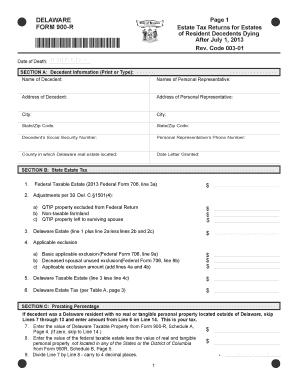 Delaware Form 900-R Estate Tax Return