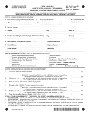 Delaware Form 1100CR Economic Development Credit