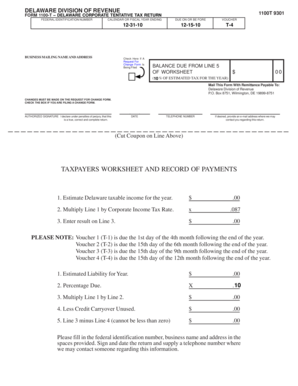Delaware Corporate Tentative Tax Return Form 1100-T