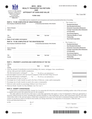 Delaware Realty Transfer Tax Return Form 5402