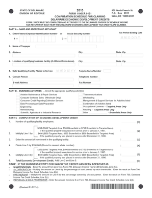 Delaware Economic Development Credits Form 1100CR