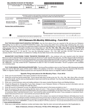 Delaware Withholding Tax Return Form W1A