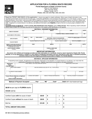 Florida Death Record Application