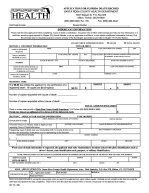 Florida Death Record Application