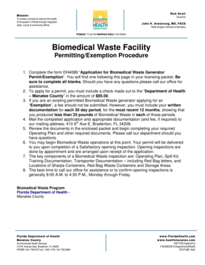 Florida Biomedical Waste Generator Permit/Exemption Application