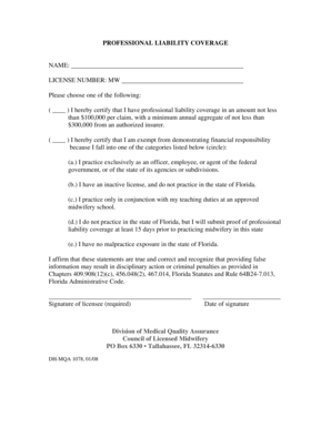 Professional Liability Coverage Certification