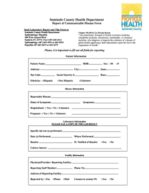 Seminole County Communicable Disease Report Form