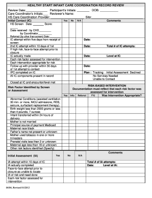 Healthy Start Infant Care Coordination Record Review