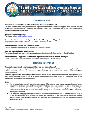 What are the functions of the Board of Professional Surveyors and Mappers