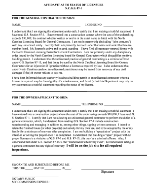 Affidavit as to Status of Licensure