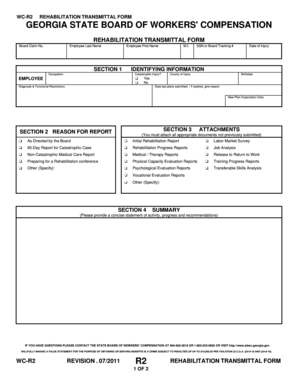 Georgia Workers' Compensation Rehabilitation Transmittal Form