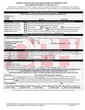 Georgia Tobacco Quit Line Healthcare Fax Referral Form