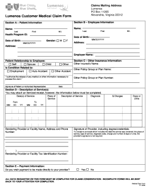 Lumenos Customer Medical Claim Form